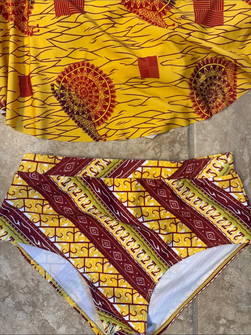 H&M Yellow and Red Patterned Off-Shoulder Two-Piece Set - Picture 3 of 4